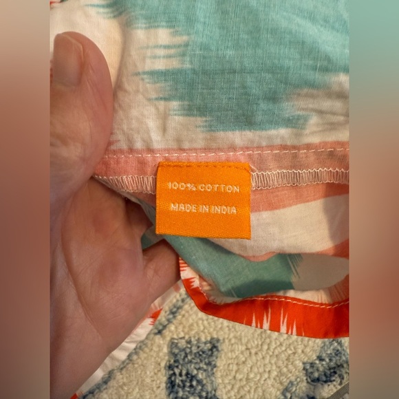 Oliphant Smocked Waist Mini Dress in Odisha Coral Print Women's Sz S Orange Teal - Picture 12 of 14